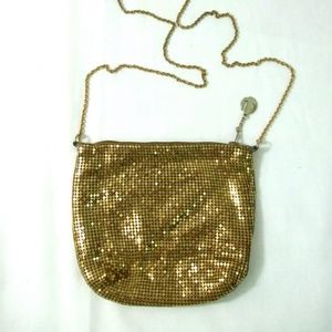 Vintage Whiting Davis Mesh Evening Purse Gold Soft Metal Shoulder Chain Zipper